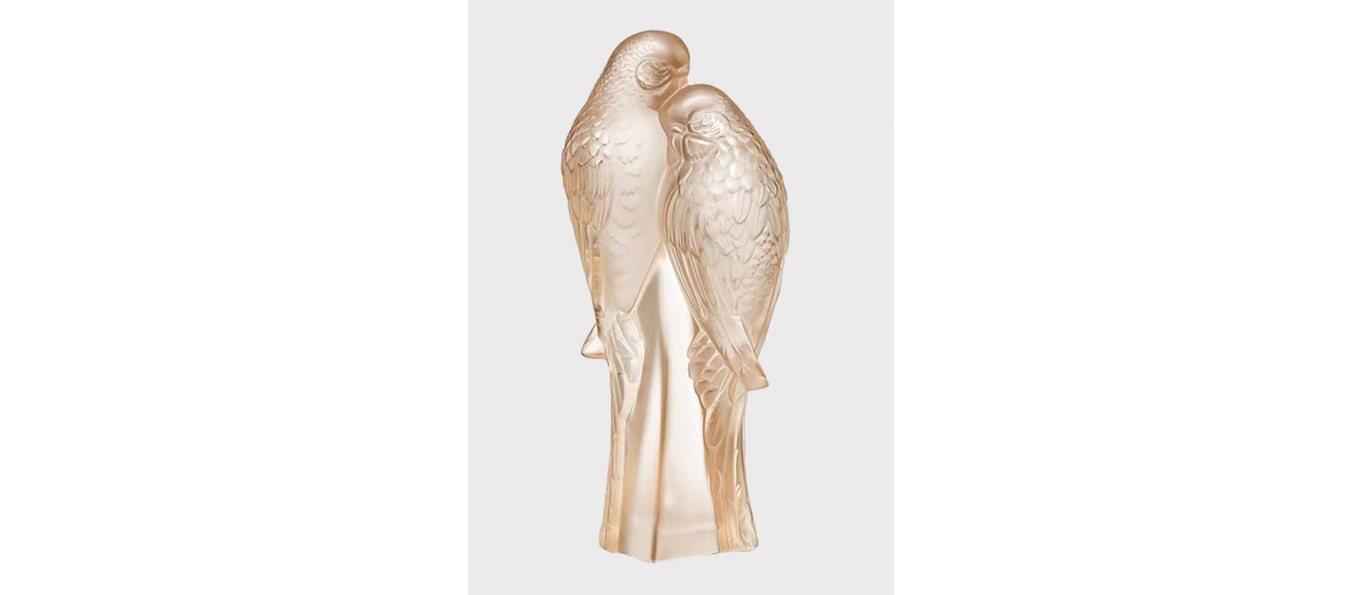 Crystal figurine Lalique Lovebirds with gilding big