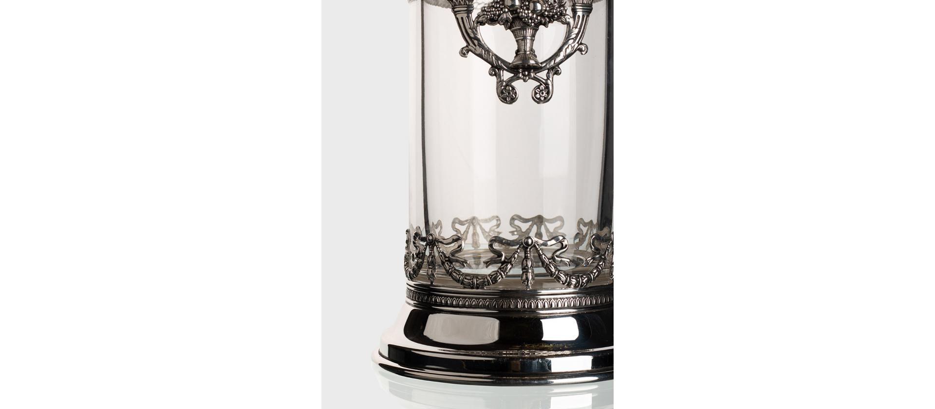 Faberge Cilindric crystal vase with silver plating big