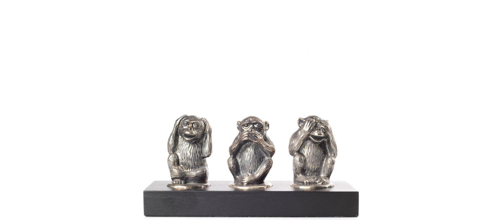Silver Plated Christofle Figure Three Monkeys big