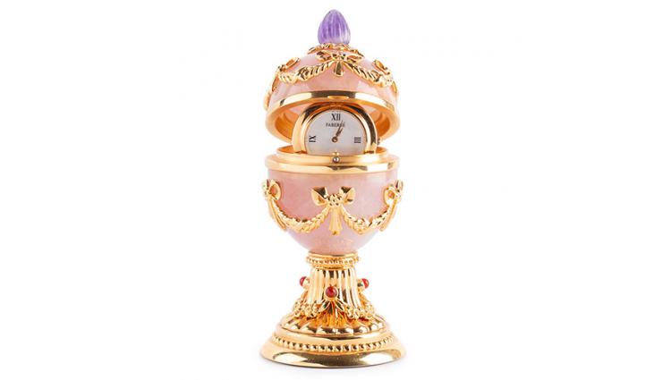 Яйцо-часы  Rose Quartz с позолотой - content 