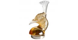 Paperweight Lalique Peacock Head Gold Crystal